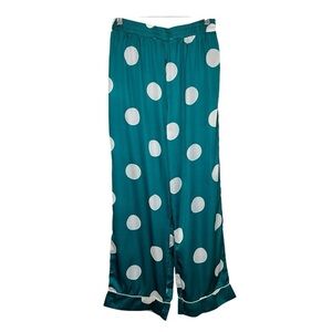 Nasty Gal Womens Polka Dot Pajama Pants Sz Medium Green White Elastic Waist NWT